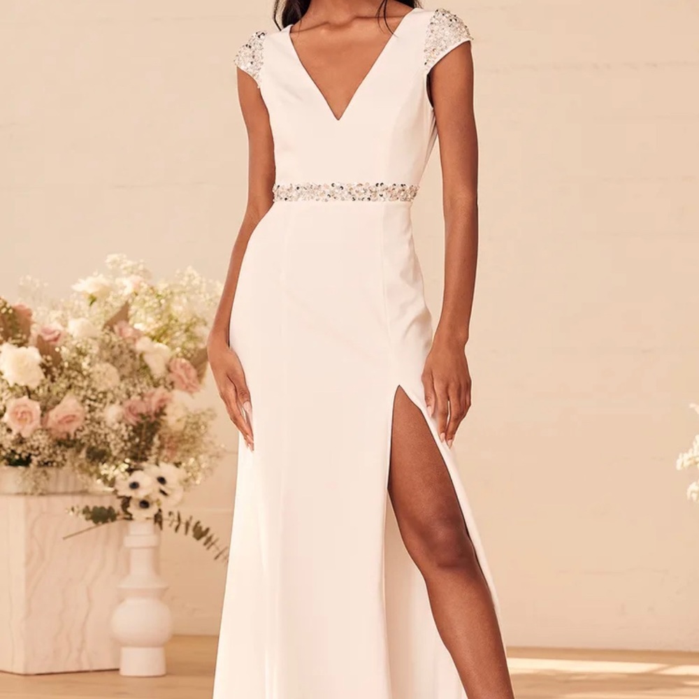 White and Silver Beaded Sequin Maxi Dress size S